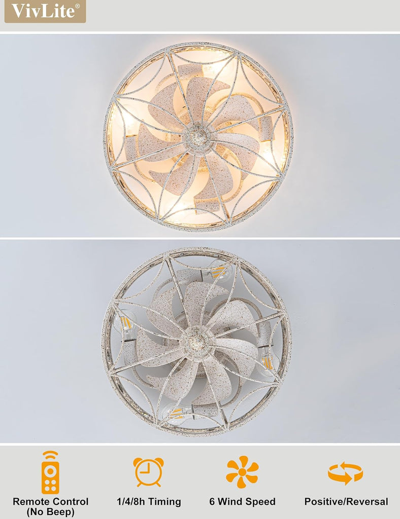 White Ceiling Fan with Light and Remote,Antique French Country Crystal Caged Fandelier