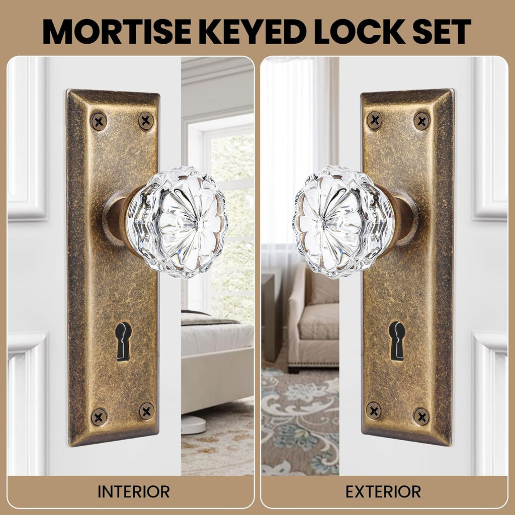 Mortise Lock Set for Interior Door with Crystal Glass Door Knobs
