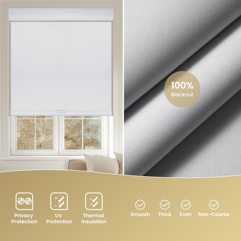 No Drill No Tools Blackout Roller Shades for Windows, Cordless Roller Blinds with Linen Fabric-Matched, Easy to
