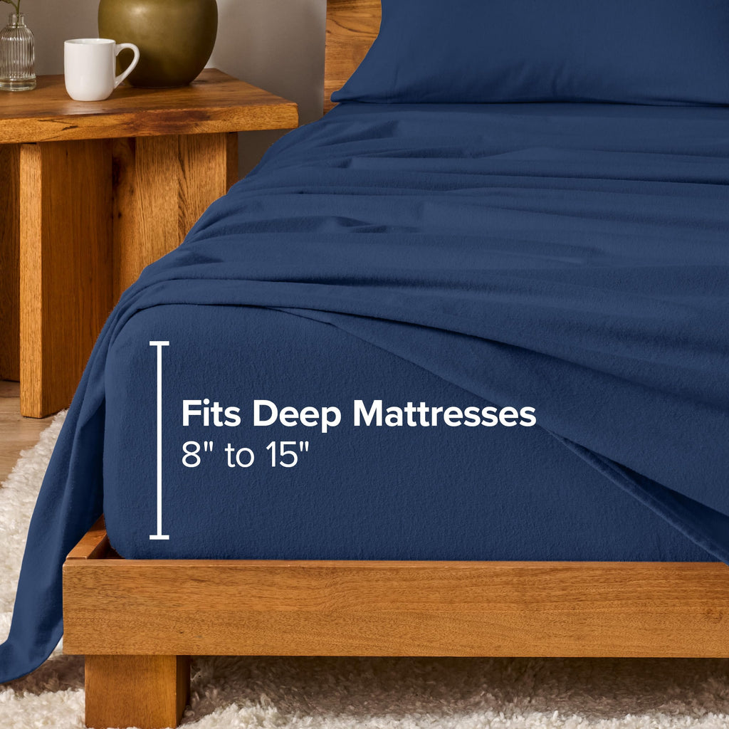 Full XL Flannel Sheet Set 100% Cotton (Full XL, Dark Blue)