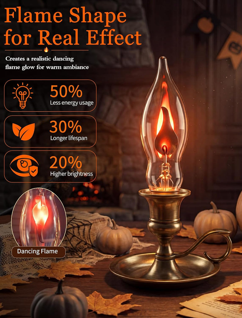 C18 Clear Flicker Flame Bulbs, C7/E12 Base, 1W