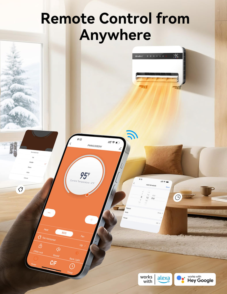 Smart Wall Space Heater for Indoor Use with Remote Control/APP