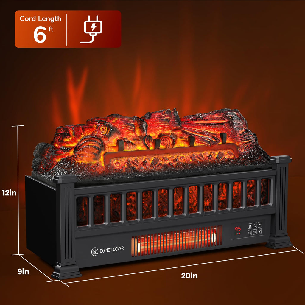 20" Electric Fireplace Logs Heater Insert with Remote Home Decor Christmas
