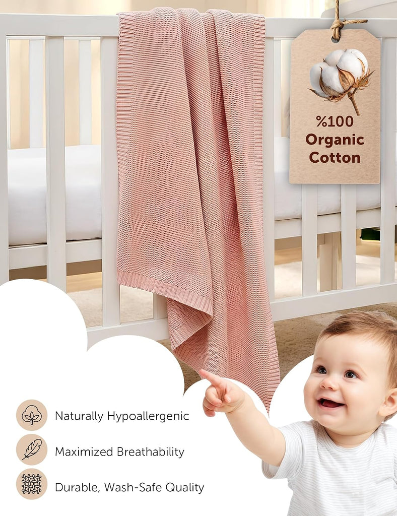 Organic Baby Blanket - 100% Organic Cotton | Ultra-Soft Breathable Newborn Receiving Blanket | Hypoallergenic