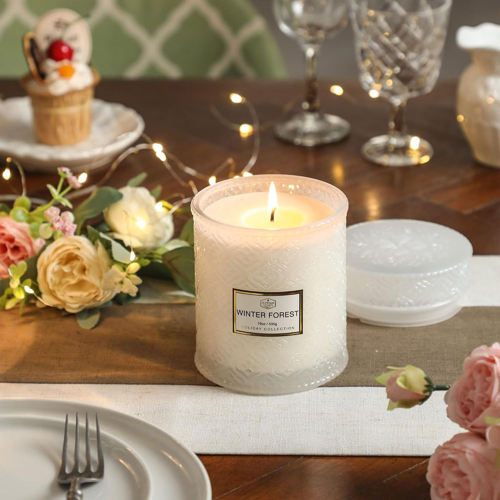 Forest Candle - Large 19oz White Scented Christmas Candle, 88hr Burn Time, Perfect Decor & Gifts - Set of 19