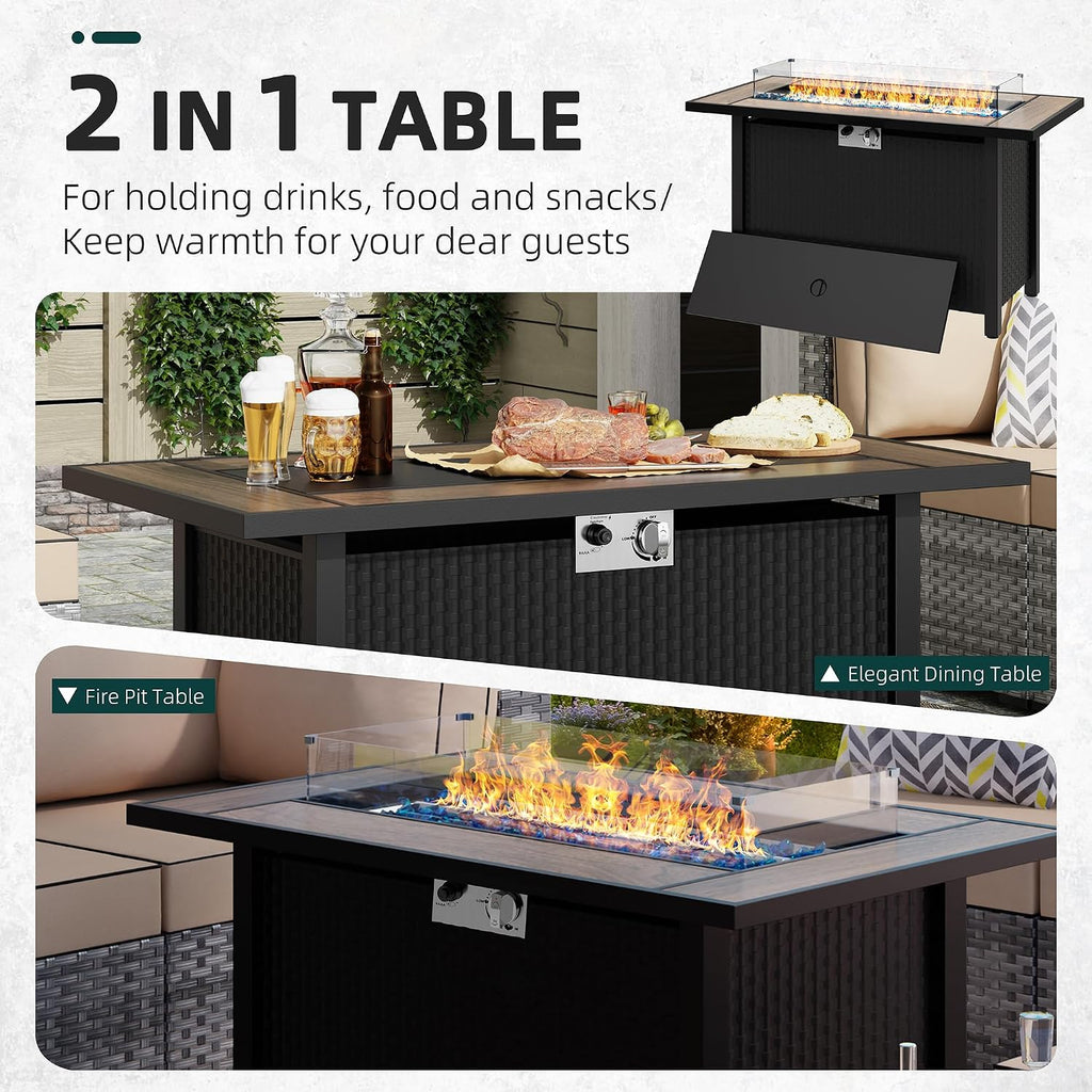 45 inch Gas Fire Pit Table, Patio Outdoor Propane Fire Pits with Removable Lid & Waterproof Cover, 50000 BTU with