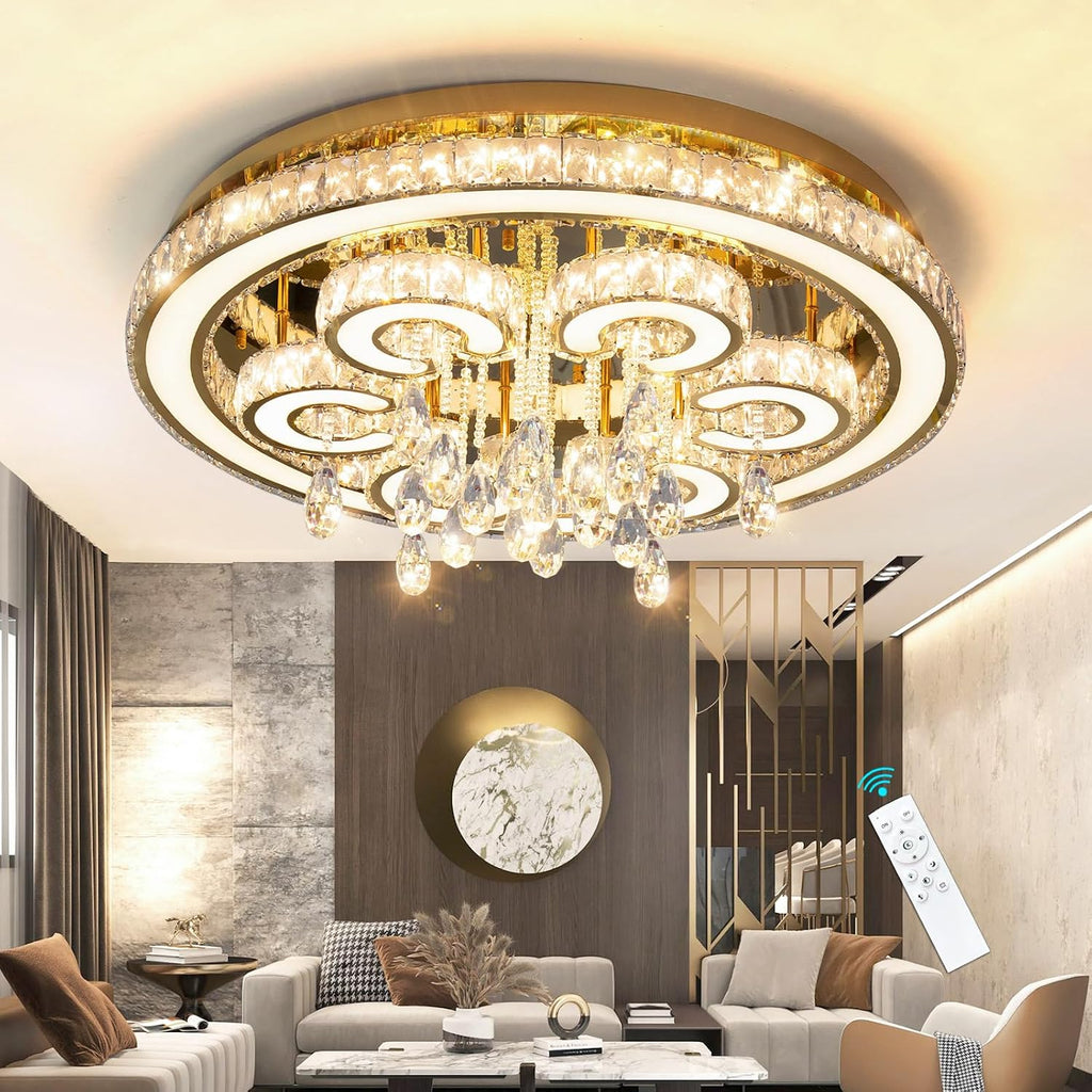 Modern Flush Mount Ceiling Chandeliers Dining Room LED Light Crystal Lights for Living Room Gold Sparkling