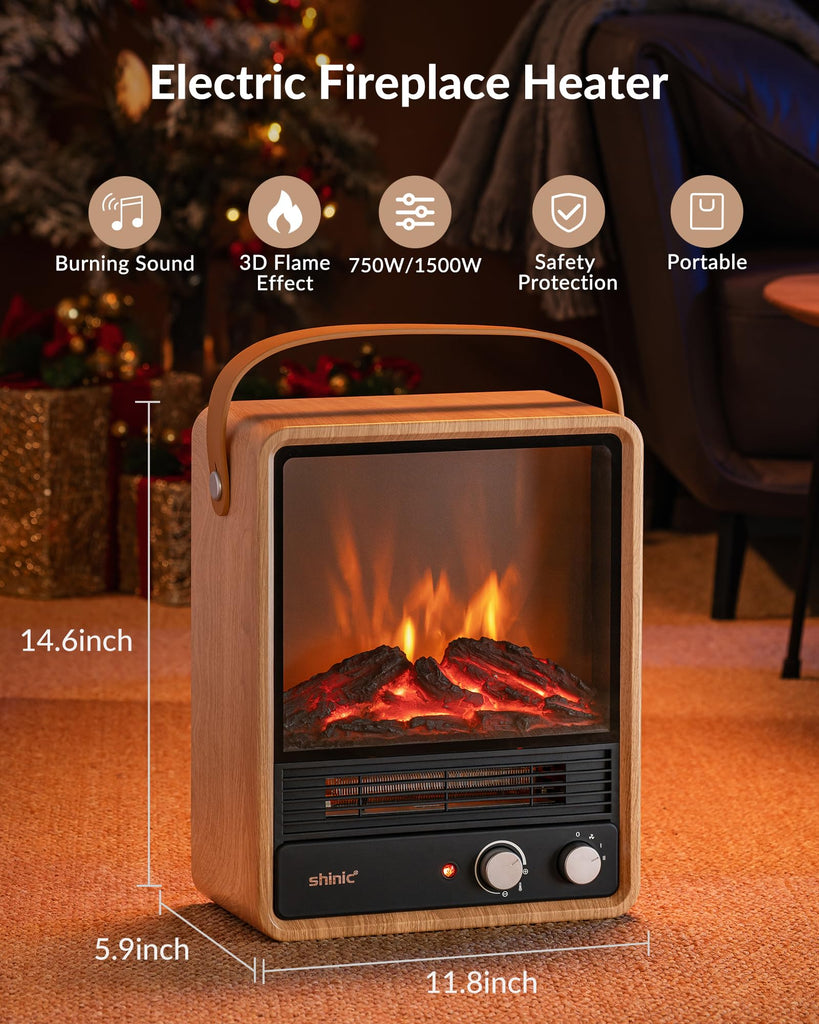 Electric Fireplace Heaters for Indoor Use, 1500W Space Heater with Crackling Sound & 3D Realistic Flame, Safety