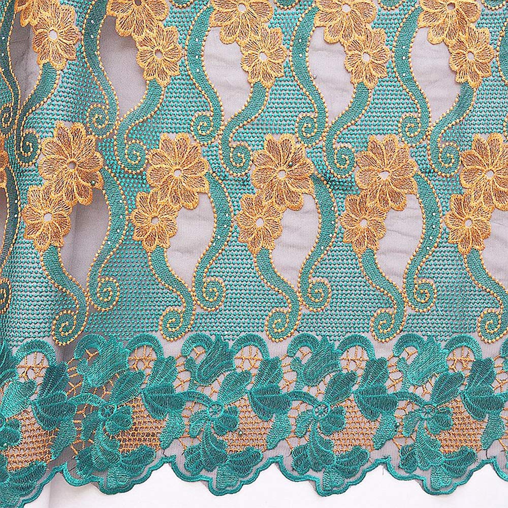 Green Nigerian Lace Fabric Wedding Bridal Lace Fabric 5 Yards ASO EBI French for Women J854 (Green)