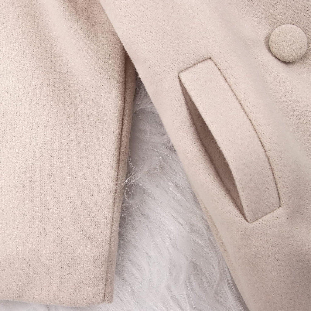 Girls Dress Coat Kids Winter Warm Jacket Long Sleeve Button Trench Coat Pocket Long Peacoat Outerwear