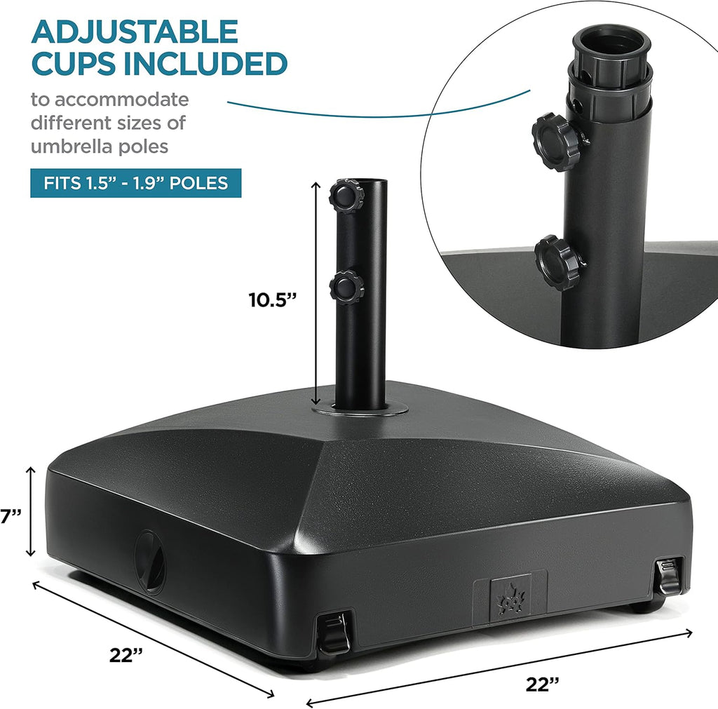 Umbrella Base - Fillable Umbrella Pole Holder 2 Knobs, with Heavy Duty Windproof Design . 4 Wheels, 2 Locks - JH4B