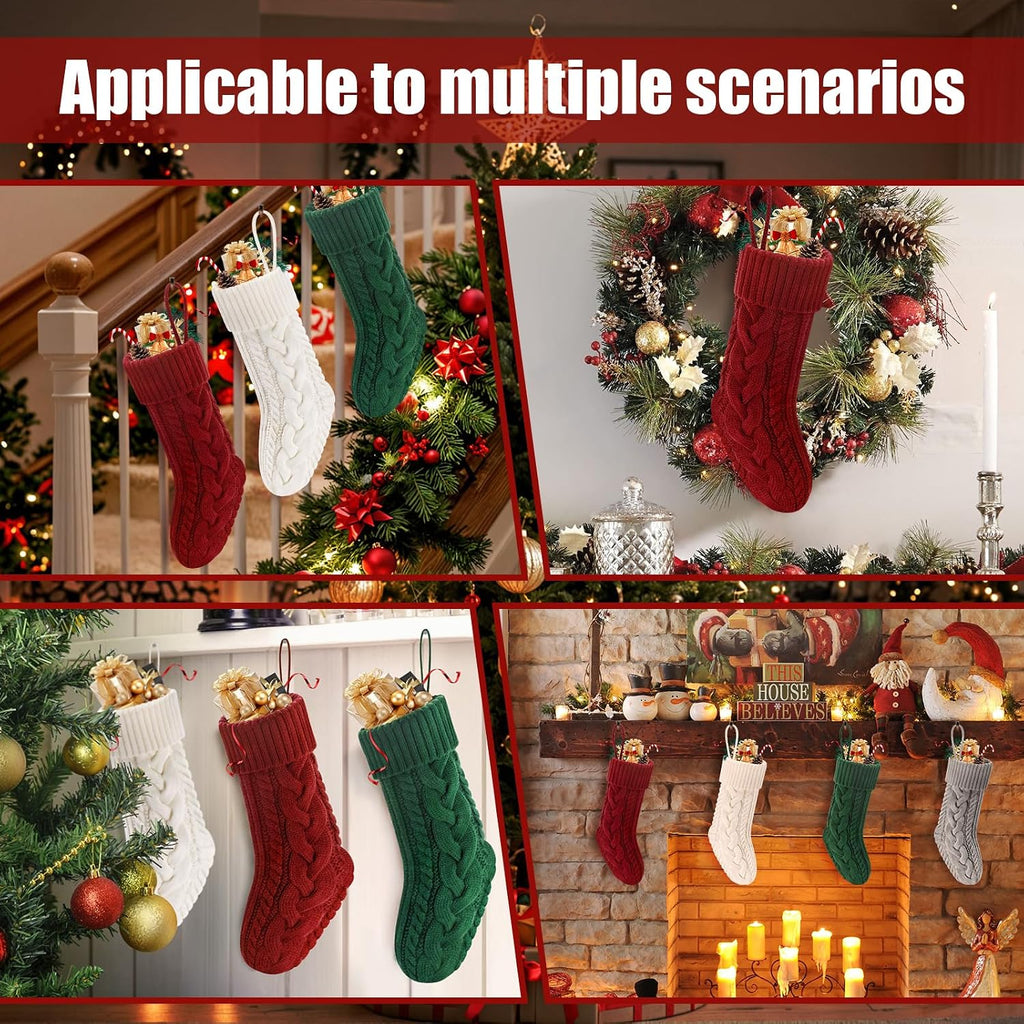 S 18" Knitted Stocking Christmas Decorations - Set of 4