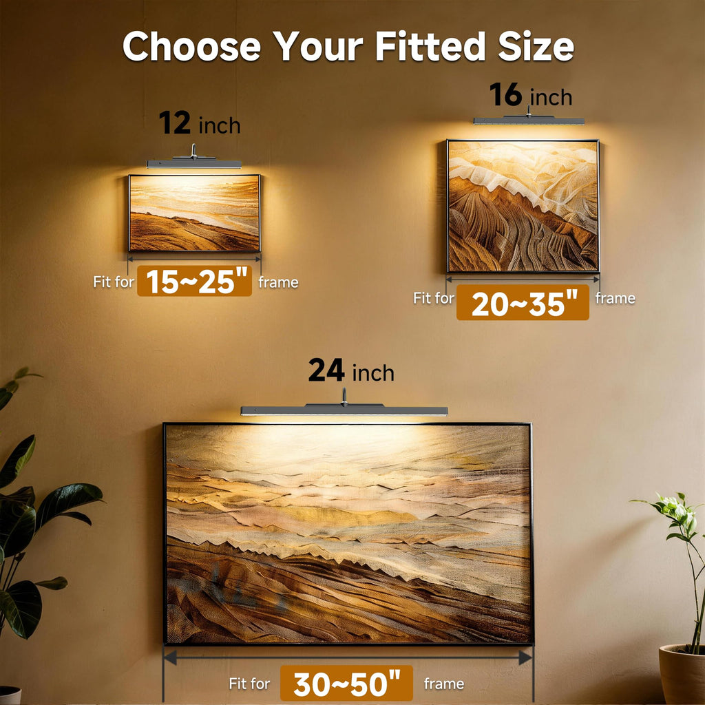 Gallery Picture Light Black,6000mAh Wireless Artwork Lighting,Rechargeable Battery Powered Remote Dimmable LED