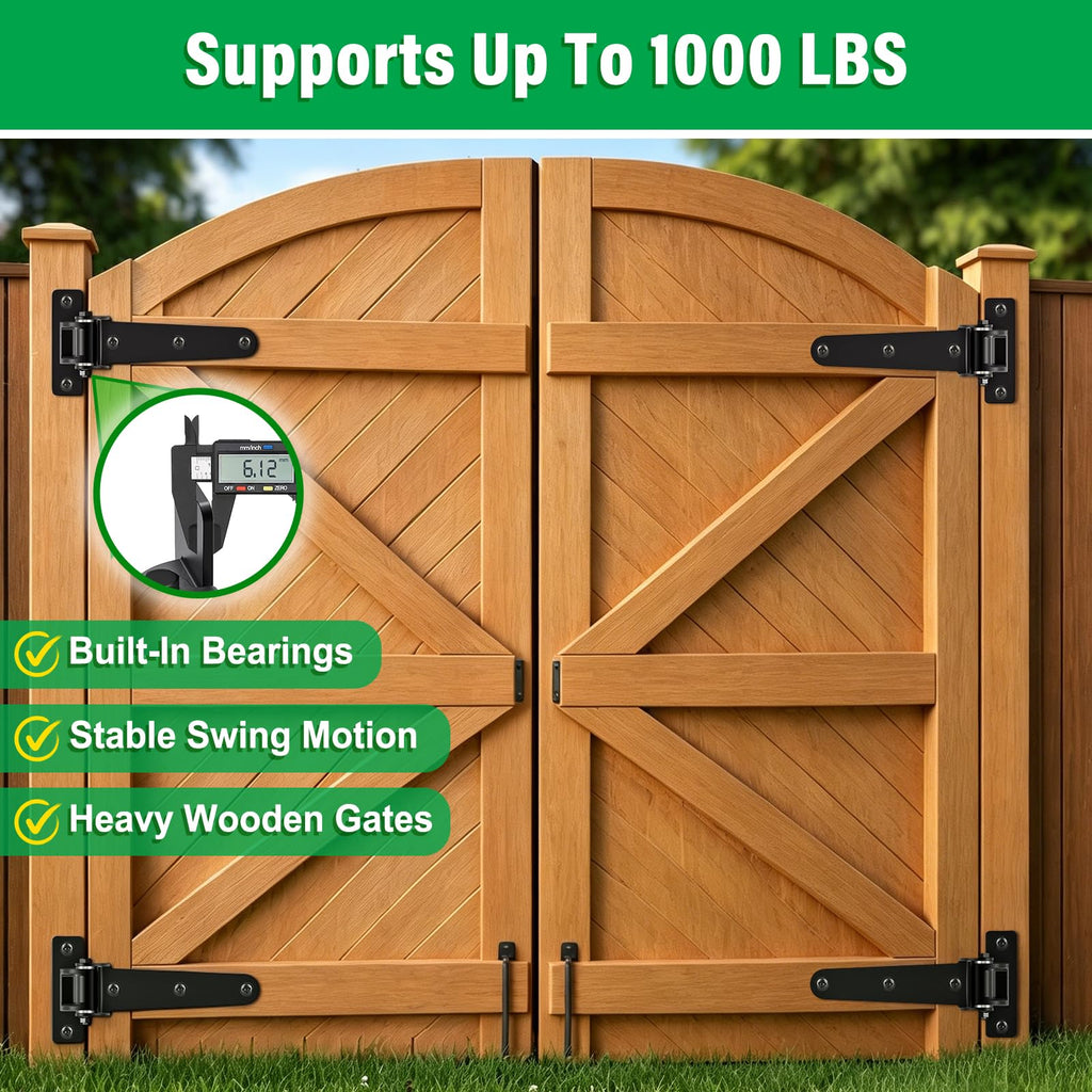 Heavy Duty Gate Hinges for Farm & Driveway Gates, 2 Pack