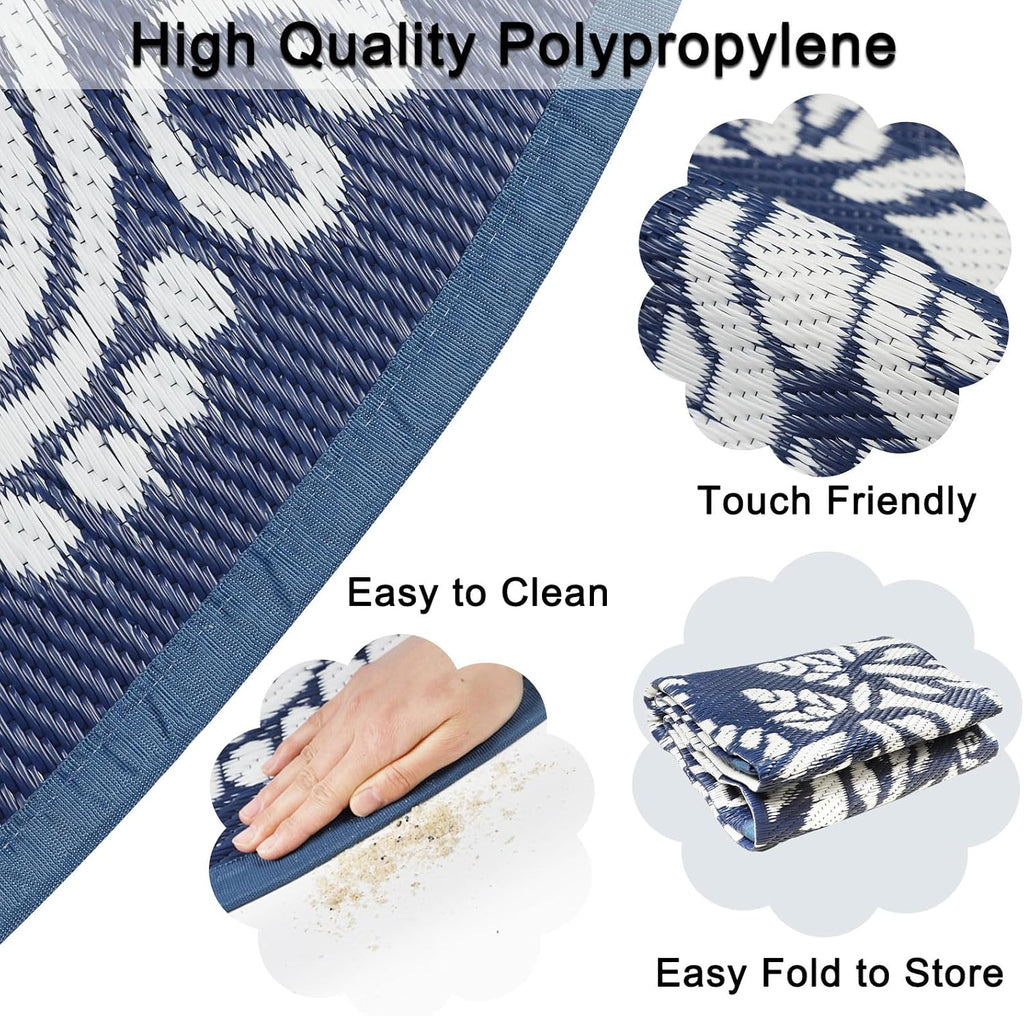 Round Outdoor Patio Rugs 6Ft Waterproof Indoor Outdoor Area Rugs Clearance Reversible Straw Rugs Circle Area Rugs for