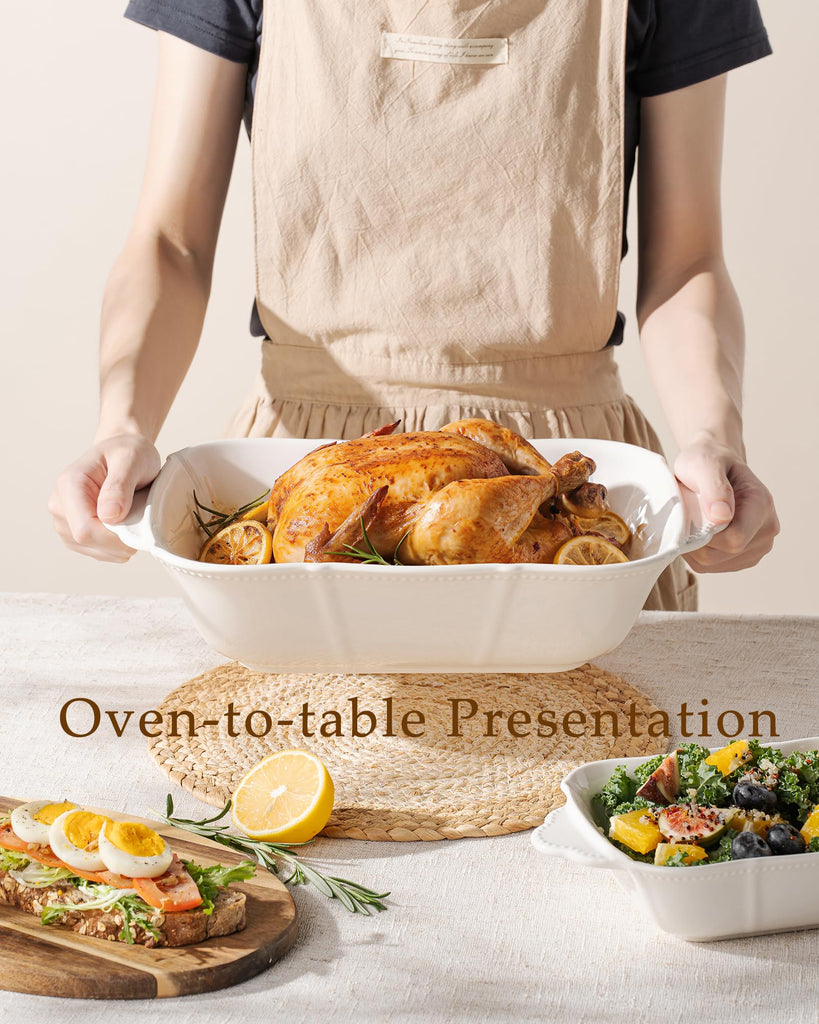 Ceramic Casserole Dishes Set of 3, Embossed Relief Baking Dishes Set