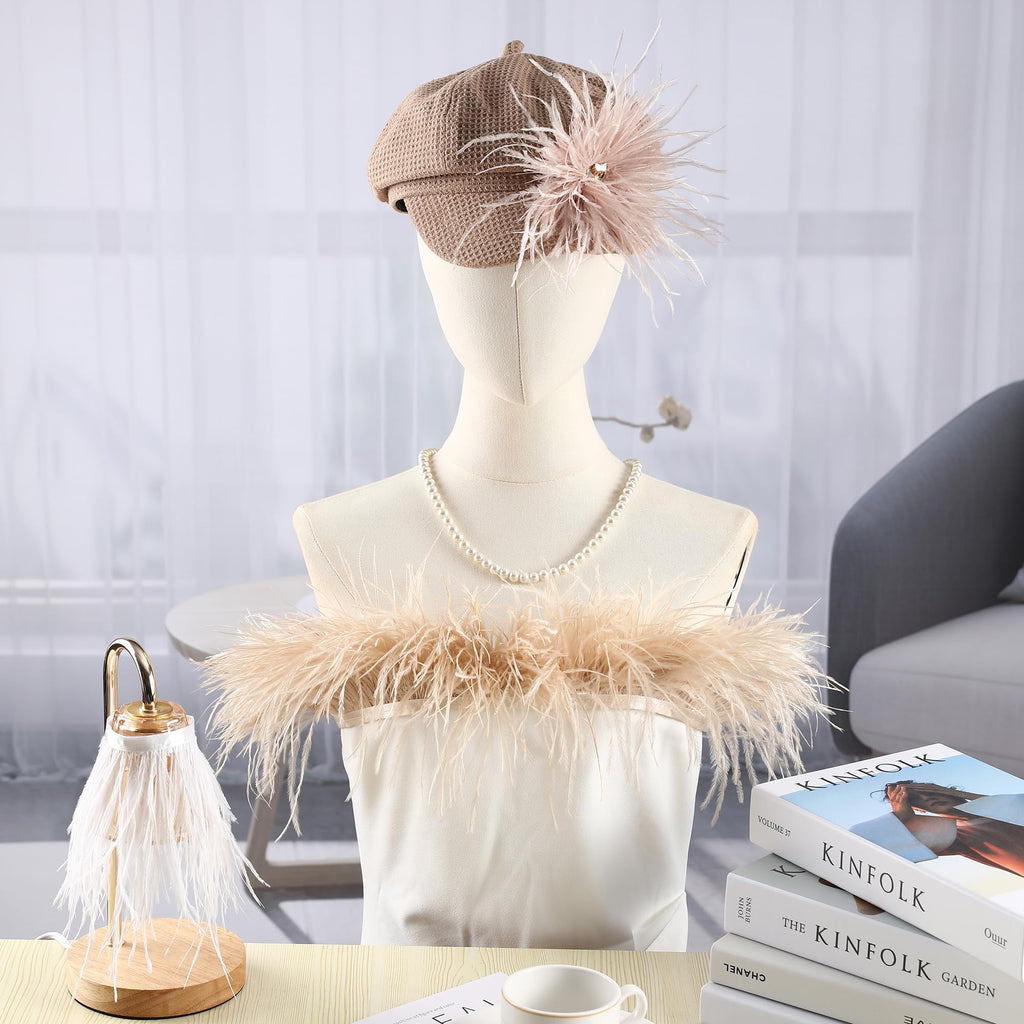 5-7inch Champagne Ostrich Feather Trim for DIY Sewing,2Yards