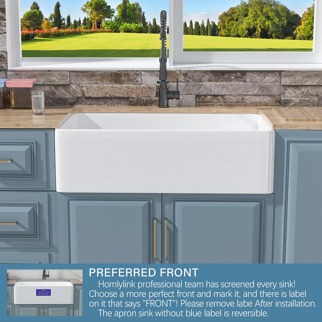 33" x 18" Fireclay Apron Front Farmhouse Sink White