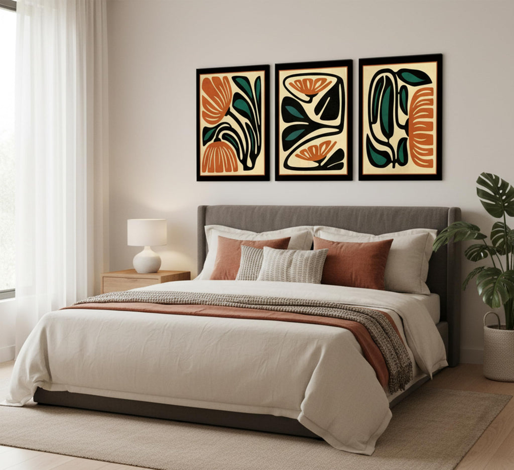 3Pcs Mid Century Floral Wall Art, Abstract Botanical Wall Decor