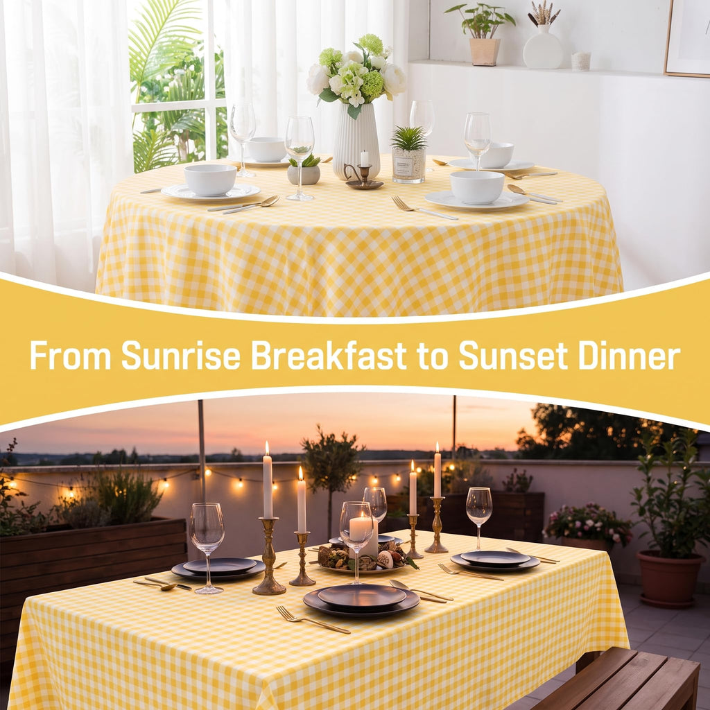 Yellow Gingham Tablecloth 54x70in, Cotton Blend Rectangle