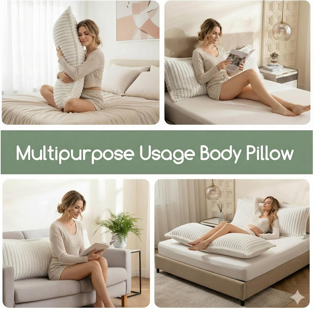 Luxurious Faux Fur Full Body Pillow for Adults,Shredded Memory Foam Body Pillows for Side Sleeper & Pregnancy, 20x54