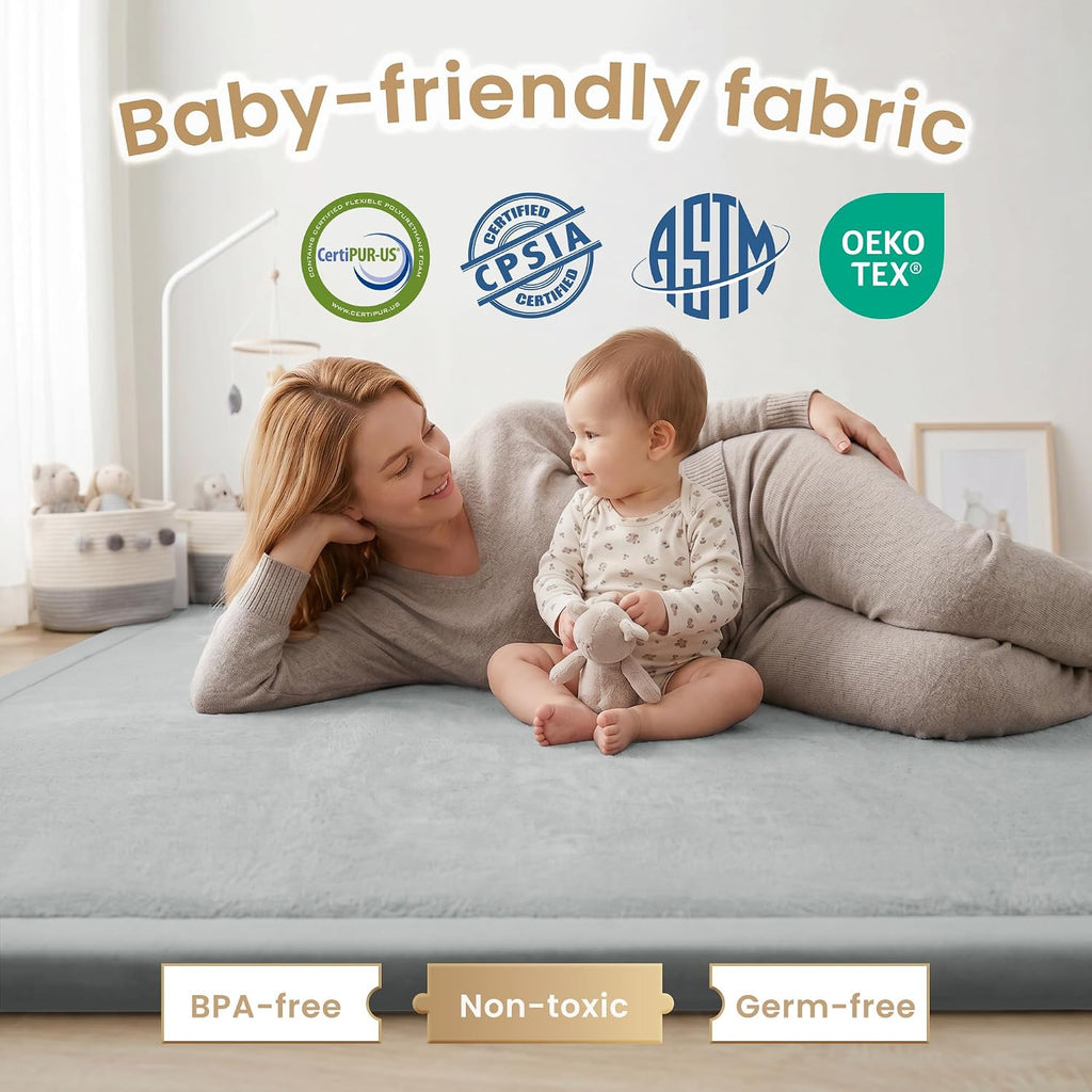 Baby Play Mat for Floor,1.3" Thick Elasti-Foam 59"×71" Non-Slip Water Repellent,Non-Toxic Playpen Mat for Infants