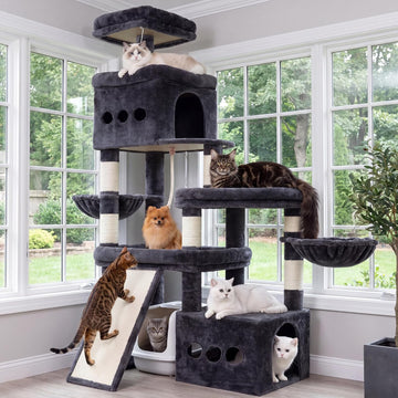 Cat Tree 72.4-Inch Anti-Tip Cat Tower with Spacious Perches