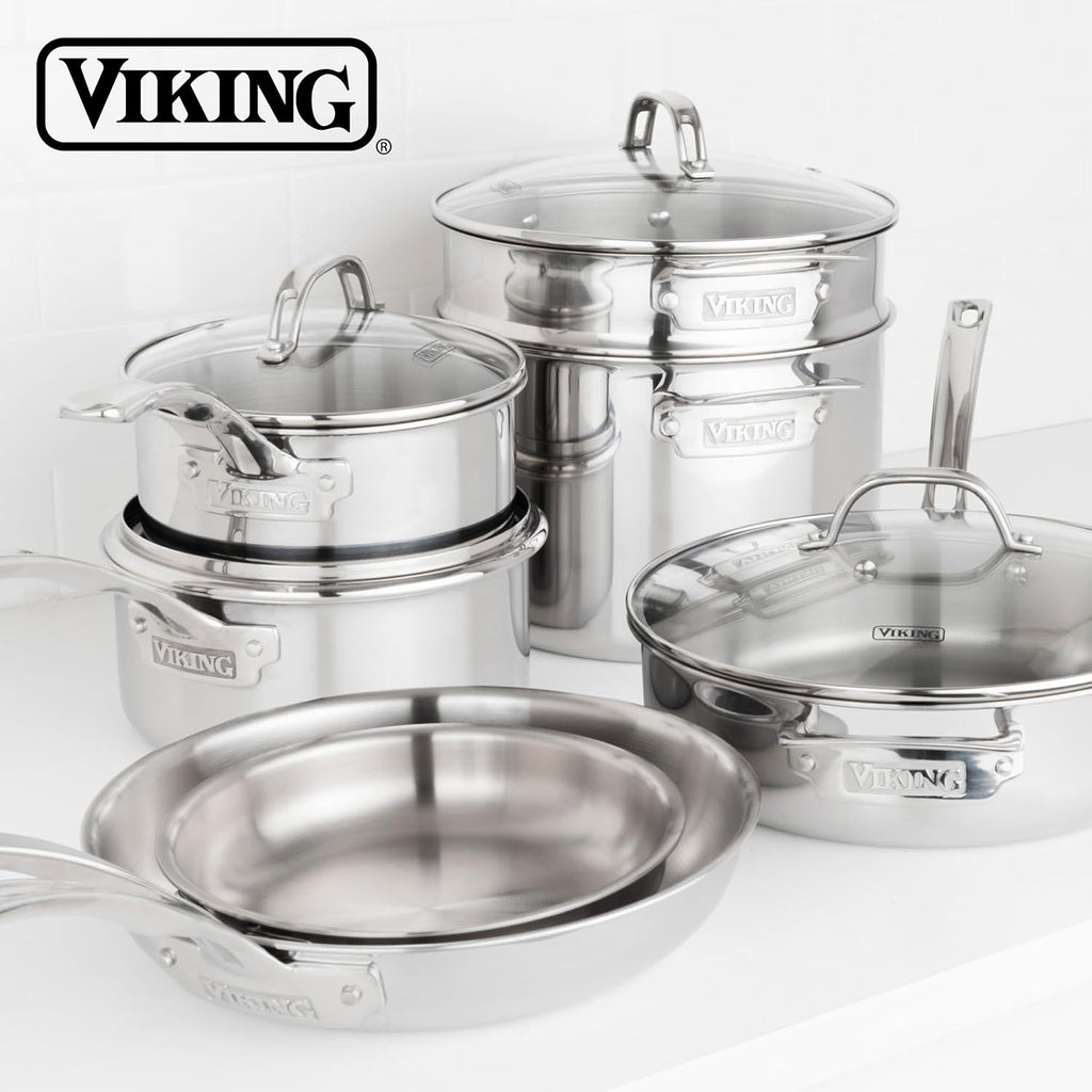 Artisan 3-Ply Stainless Steel 11-Piece Cookware Set with Vented Glass Lids, Fry Pans, Saucepans, Saute Pan, Stock Pot