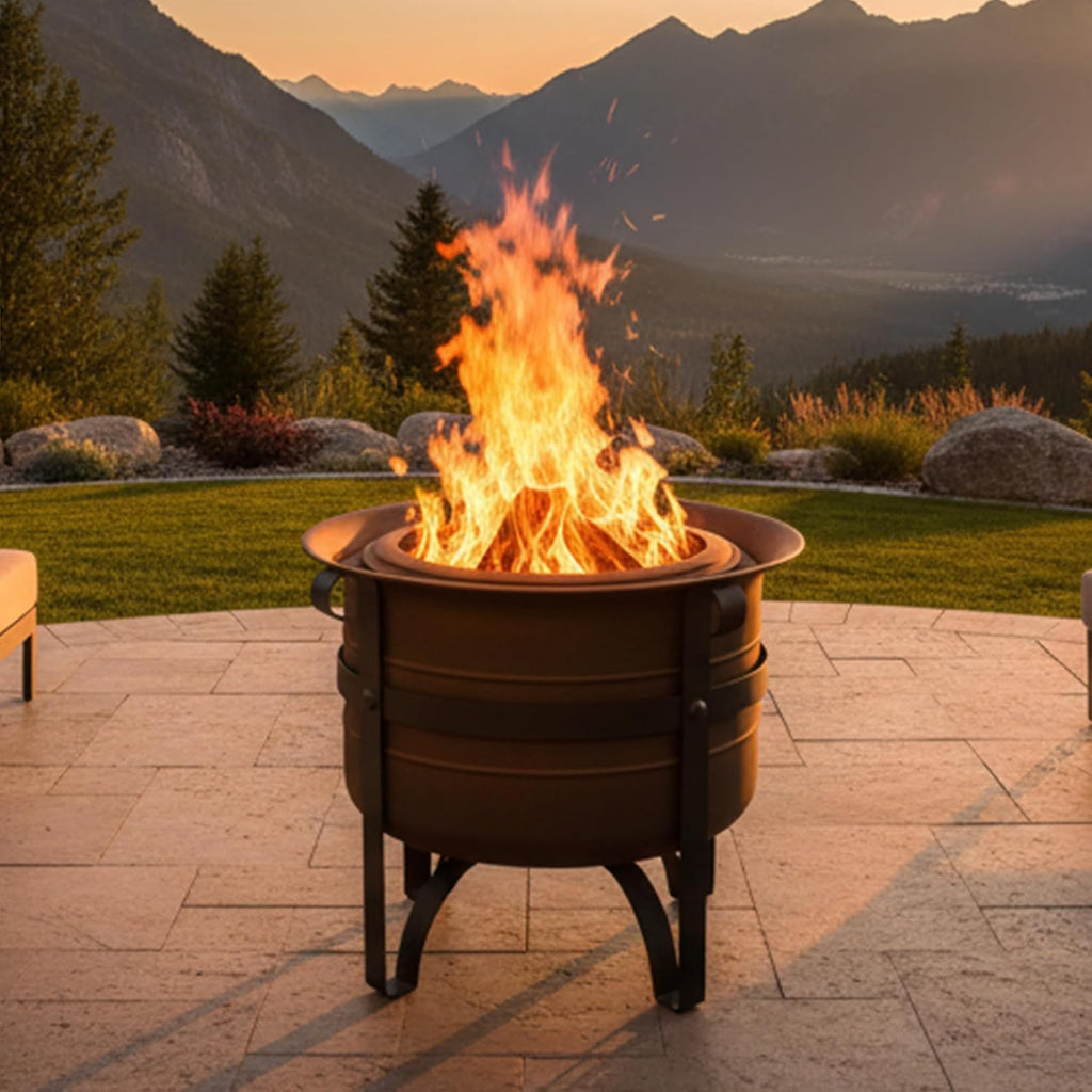 23-Inch Cauldron-Style Smokeless Wood-Burning Fire Pit with Cover and Poker