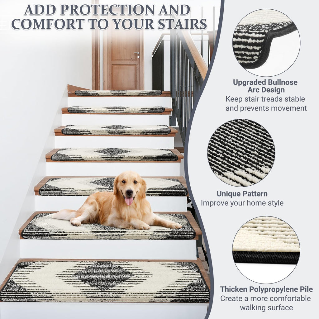 Bullnose Stair Carpet Treads, Set of 14 Step Carpet for Stairs Non Slip