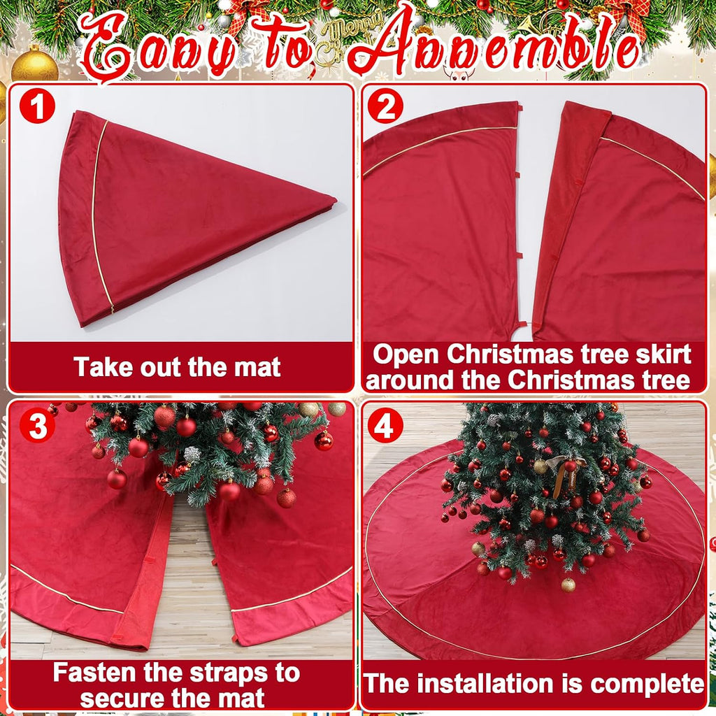 72 Inch red Tree Skirt for 7.5-12 Ft Tree Christmas Red Velvet Fur Plush Luxury Tree Skirt Large for Merry Christmas