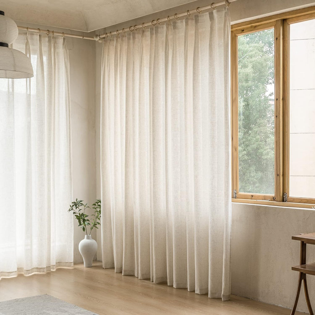 Natural Linen Pinch Pleat Semi Sheer Curtains 1 Panel