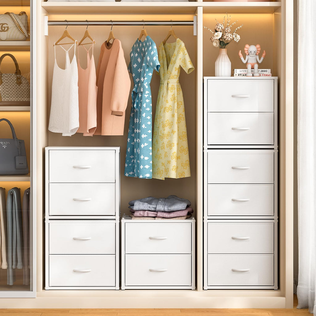3-Pack Stackable Storage Drawers (6 Drawers Total), White Closet Organizer for Clothes, Stackable Drawer Dresser for