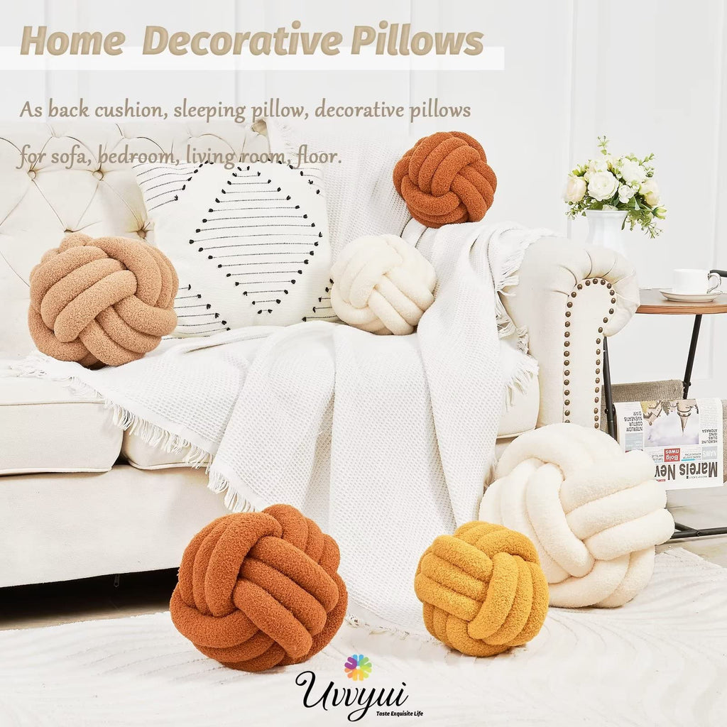 Knot Pillow Ball, Soft Home Decorative Pillows, Round Throw Pillow, Handmade Knotted Plush Pillow, Round Boucle