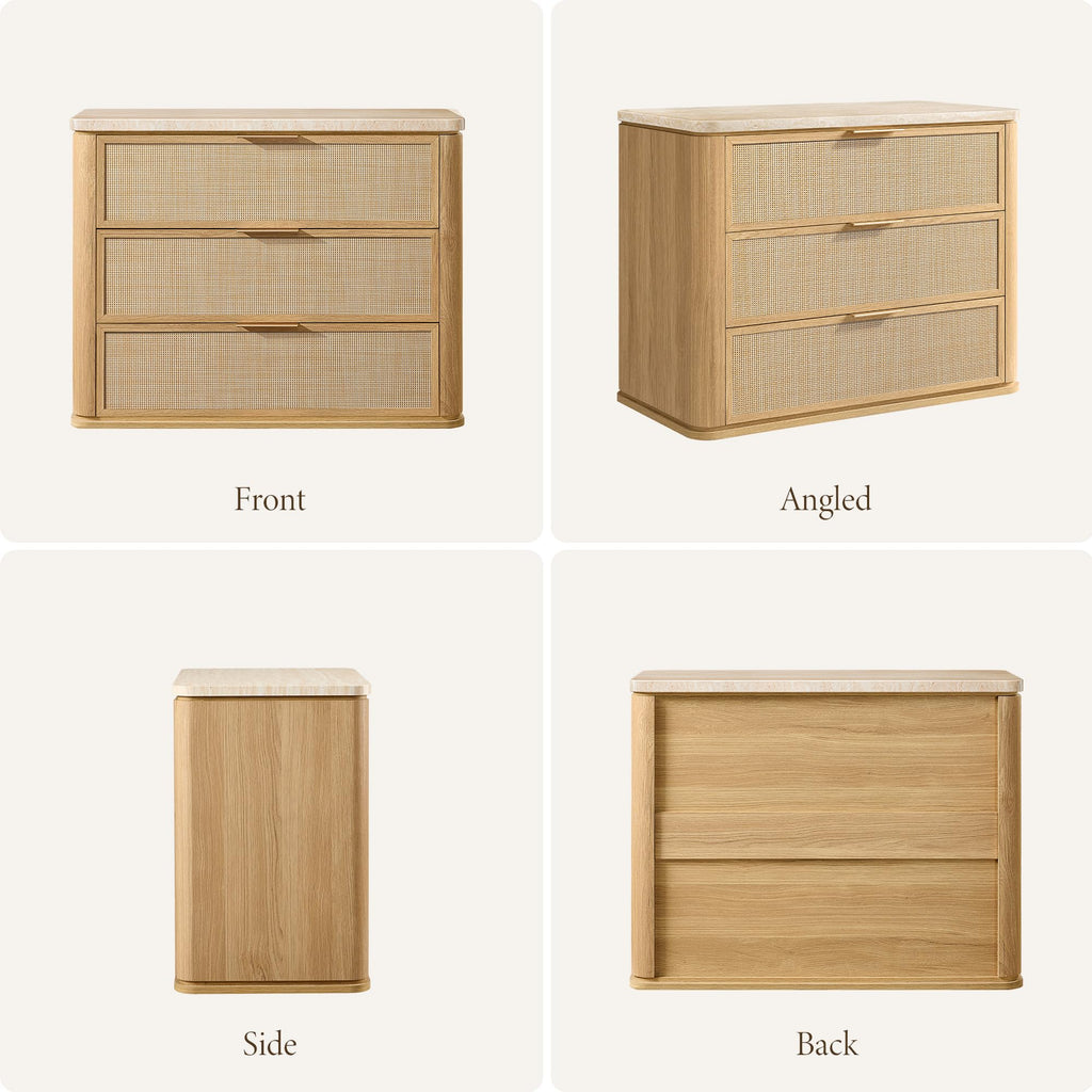 Night Stand, Rattan Nightstand with 3 Drawers