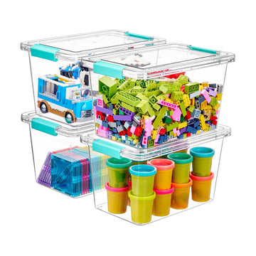 4 Pack 5 Qt Clear Storage Bins with Lids for Toy & Craft Storage