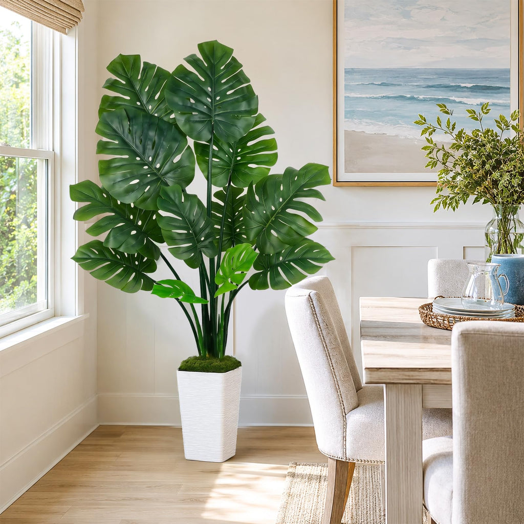 Artificial Monstera Plant, 64" Tall Large Fake Swiss Cheese Tree