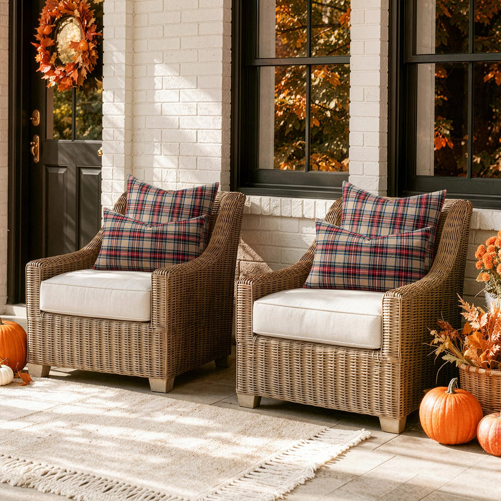 Fall Plaid Pillow Covers Scottish Tartan 24x24 Khaki
