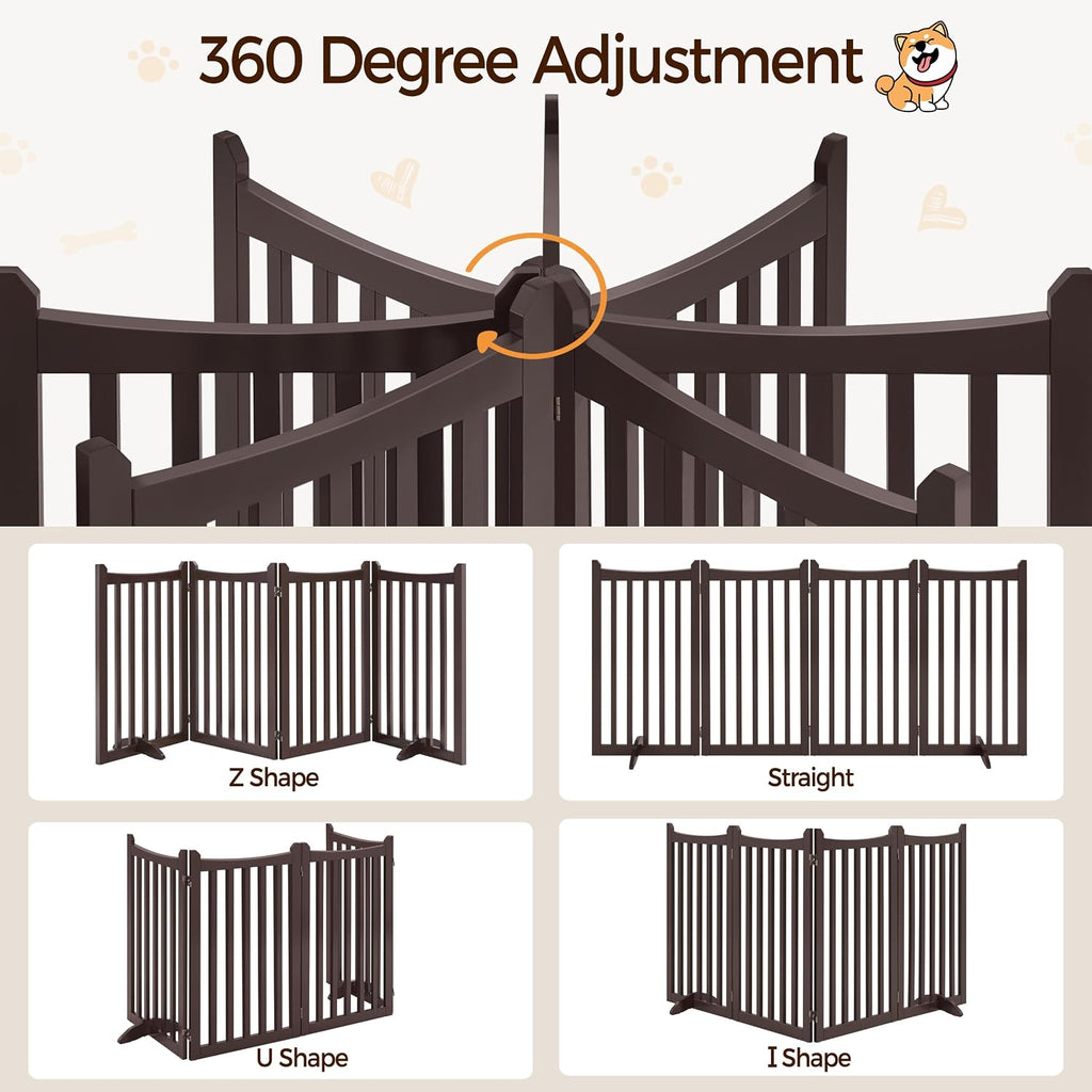 Freestanding Wooden Dog Gate, 36in H 4-Panel Pet Barrier