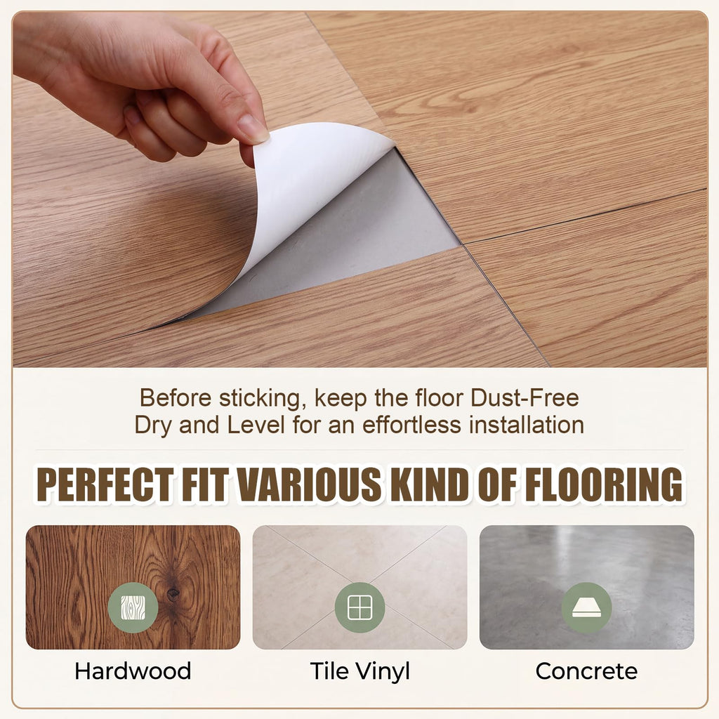 60 Pack Peel and Stick Vinyl Floor Tiles, 12x12 Inch, Brown