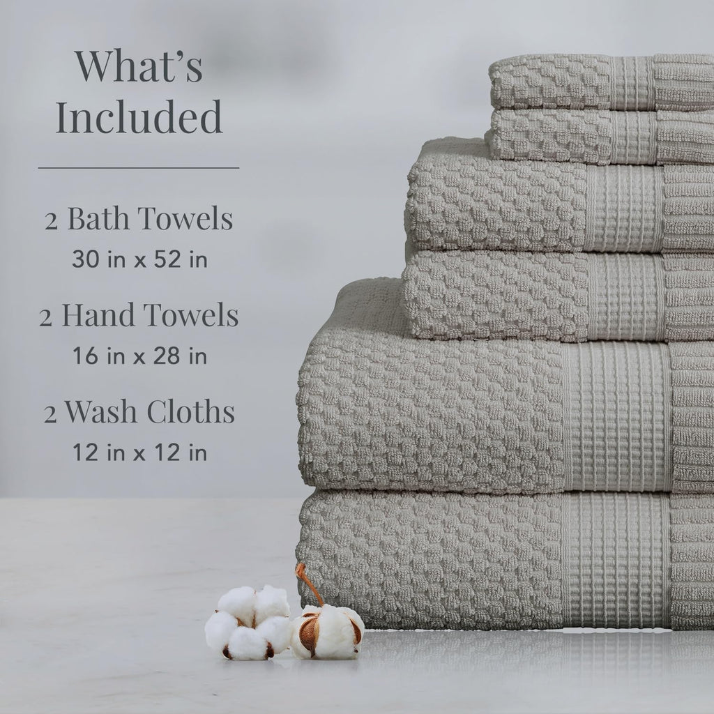 100% Cotton 6-Piece Bath Towel Set | Grey | Oeko-TEX | Quick-Dry | 30" x 52" Bath Towels | 16" x 28" Hand Towels |
