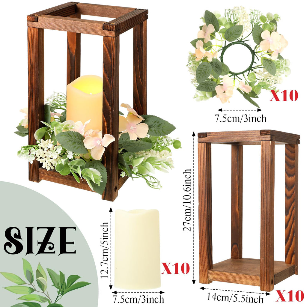 30 Pcs Wooden Wedding Lantern Centerpiece Candles Wreaths Set, Brown