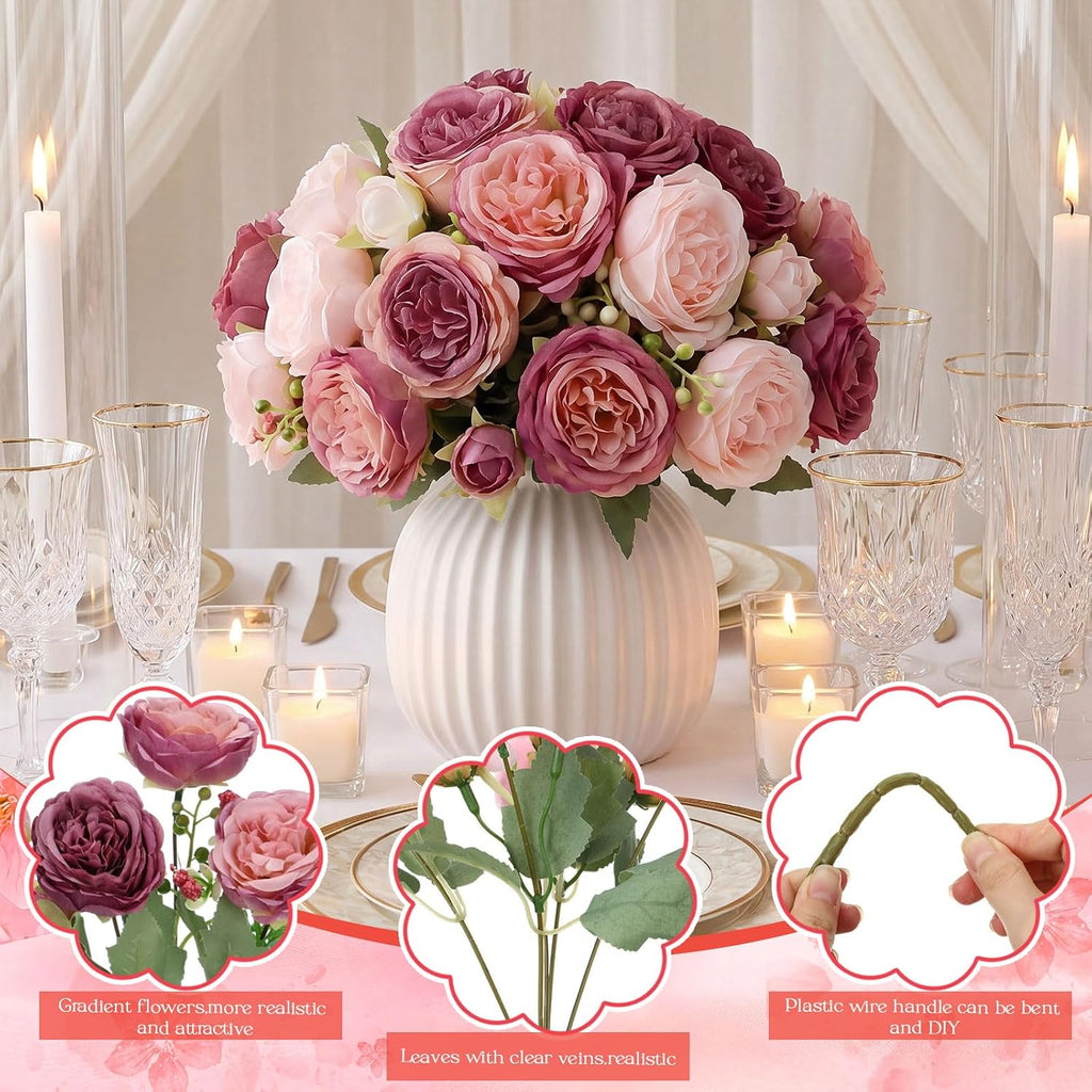 Artificial Peonies Flowers Fake Silk Peony Bouquet Faux Peonies Flowers Bulk for Decoration Vase Floral Arrangements - Set of 36