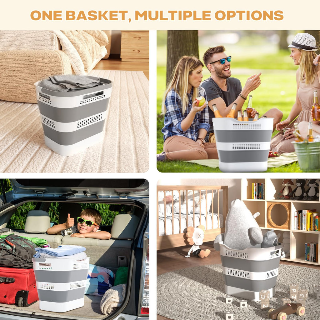 43L+43L Collapsible Laundry Baskets plastic (Grey, 2 Packs)