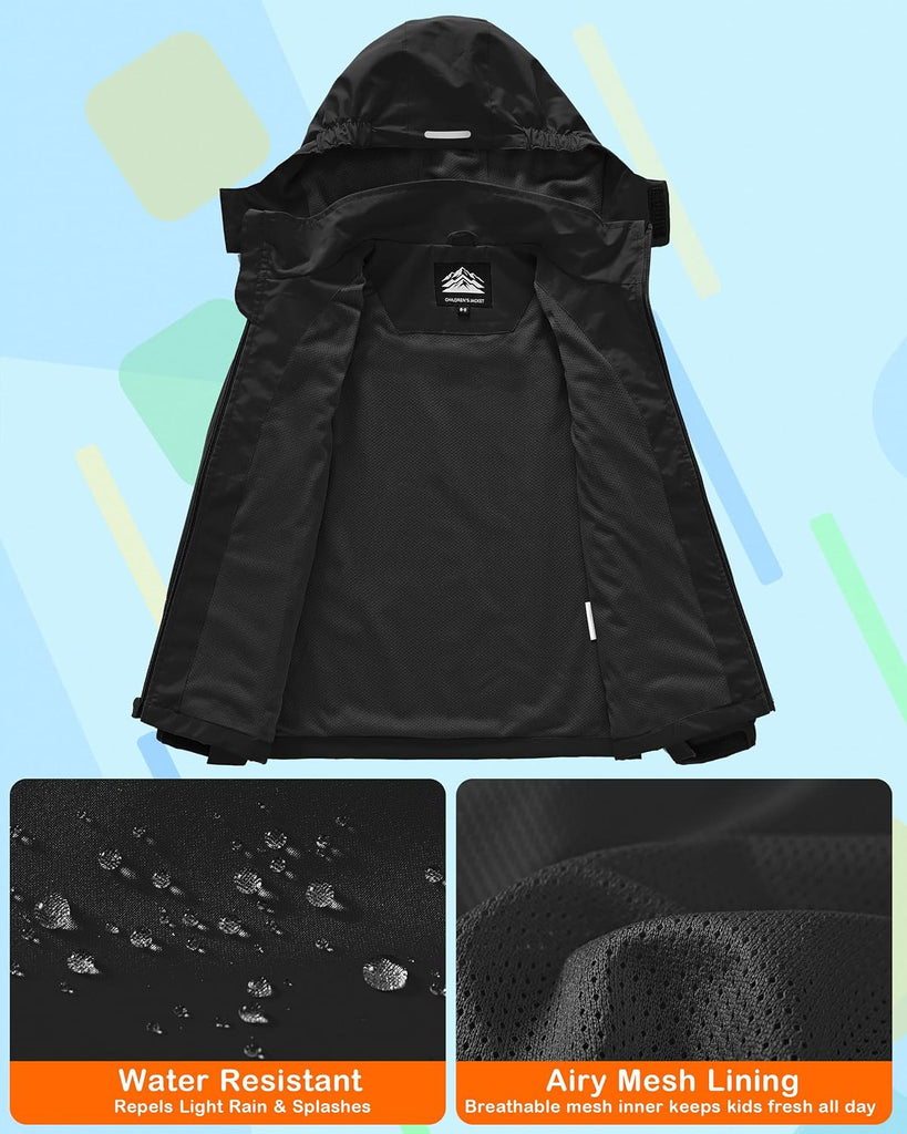 Kids Rain Jacket Boys Girls Lightweight Raincoats Kids Outdoor Windbreaker Jackets with Detachable Hood