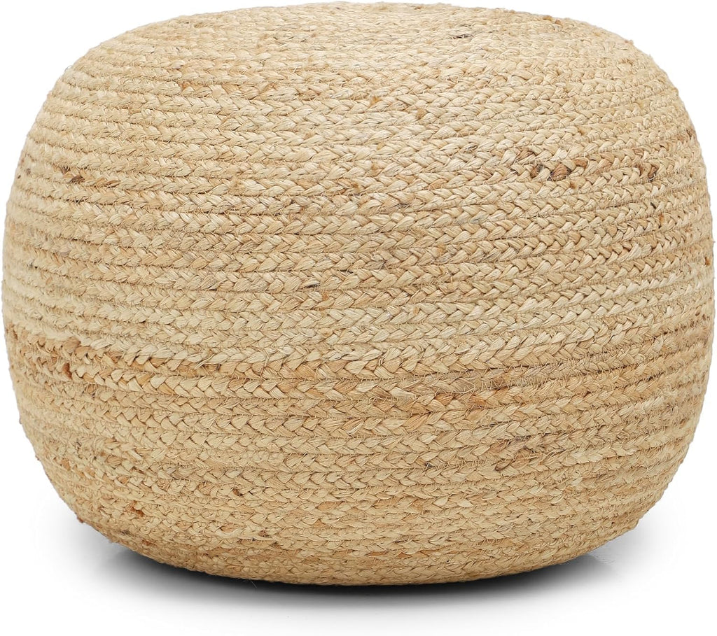 Jute Circular Pouf Ottoman Foot Stool - Jute Natural, Set of 2