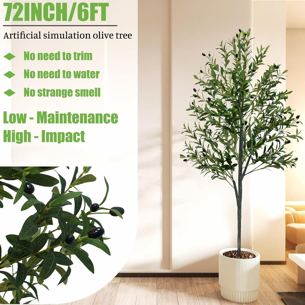 6FT Tall Artificial Olive Tree Faux Fake Silk Potted Plant with Fruits