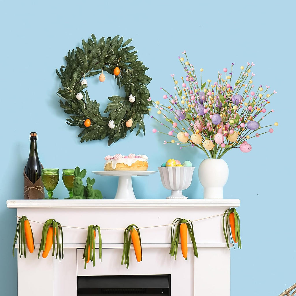 Artificial Easter Stems Spring Berry Picks with Eggs Colorful Berries Leaves Twig Branches Sprays for Easter - Set of 6