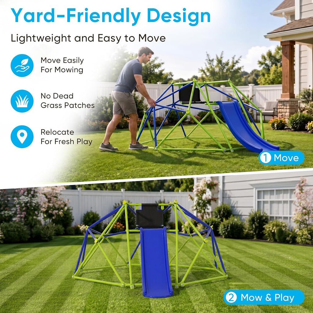 8FT Climbing Dome with Slide, Outdoor for Ages 3-10 | Stable Dome Climber Supports 600LBS, Rust-Resistant Jungle Gym