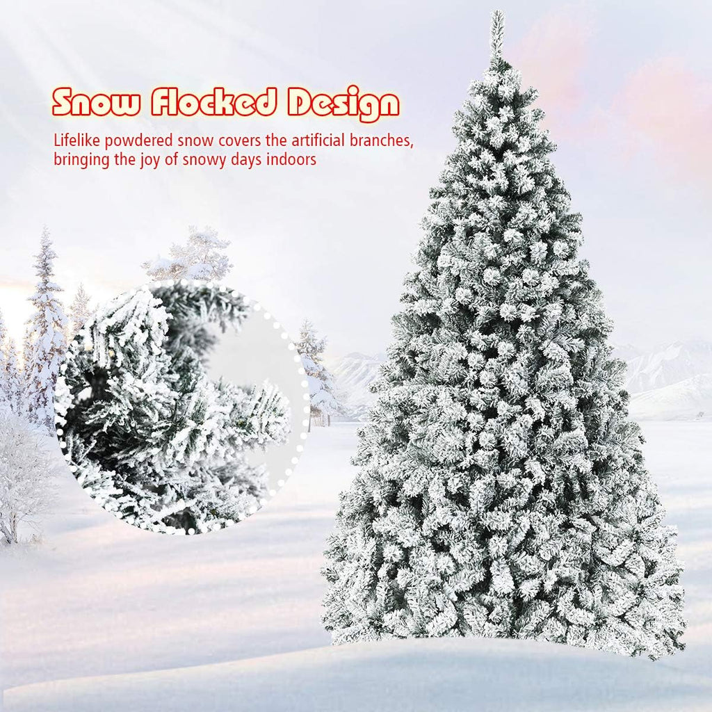 Pre-Lit Christmas Tree, Snow Flocked Hinged Xmas Tree